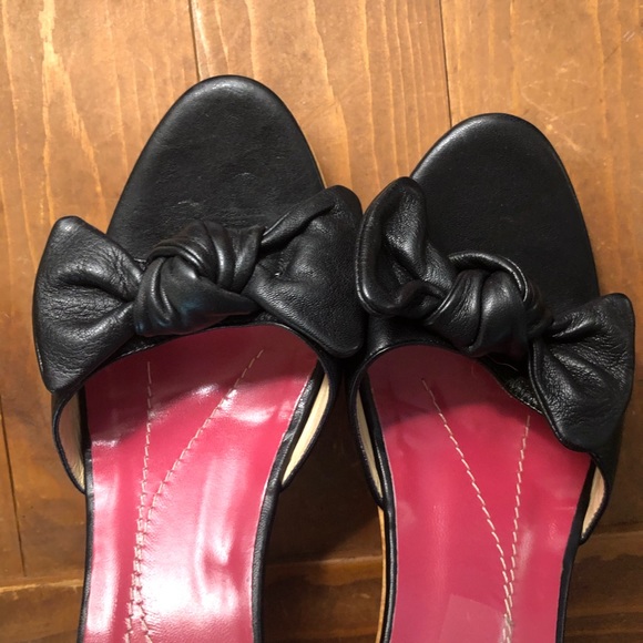 Kate Spade Wood Heel Bow Accent Slides - Size 9 - Picture 5 of 8